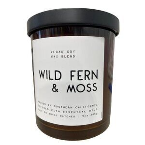 Leoben Company Wild Fern & Moss Candle Vegan Soy Wax 9oz Scented 1 Wick Brown